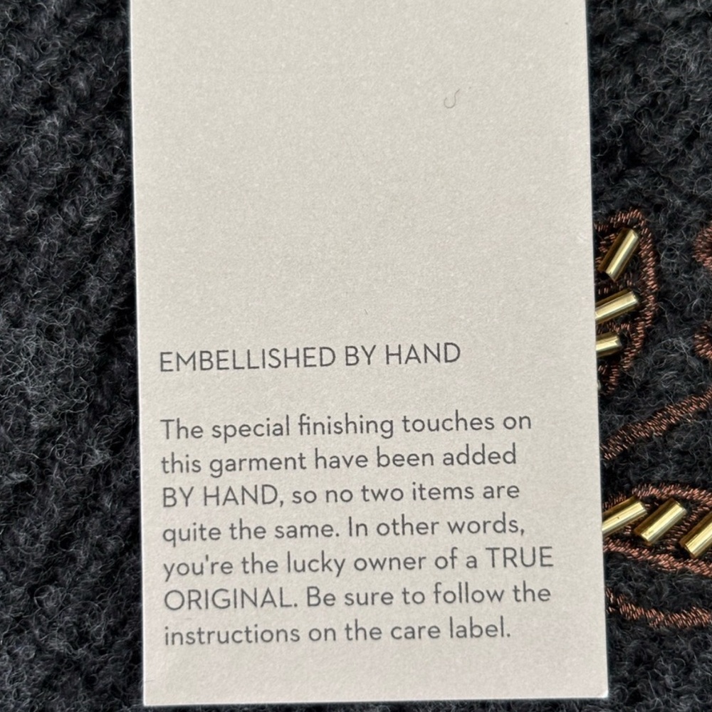 Boden Rhinestone Daisy Embellished Sweater NWT Dark Gray Wool-Blend US 12 - Picture 9 of 11